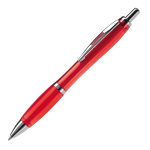 Transparante kunststof pen met metallic details en blauwe inkt kleur doorzichtig rood