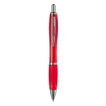 Transparante kunststof pen met metallic details en blauwe inkt kleur doorzichtig rood tweede weergave