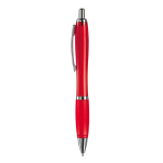 Transparante kunststof pen met metallic details en blauwe inkt kleur doorzichtig rood derde weergave