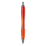Transparante kunststof pen met metallic details en blauwe inkt kleur doorzichtig rood vierde weergave