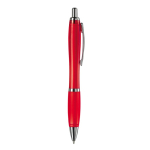 Transparante kunststof pen met metallic details en blauwe inkt kleur doorzichtig rood vijfde weergave
