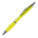 Transparante kunststof pen met metallic details en blauwe inkt kleur doorzichtig geel
