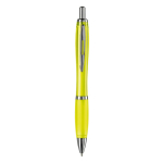 Transparante kunststof pen met metallic details en blauwe inkt kleur doorzichtig geel tweede weergave