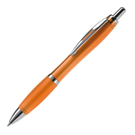 Transparante kunststof pen met metallic details en blauwe inkt kleur doorzichtig oranje