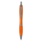 Transparante kunststof pen met metallic details en blauwe inkt kleur doorzichtig oranje tweede weergave