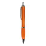 Transparante kunststof pen met metallic details en blauwe inkt kleur doorzichtig oranje derde weergave