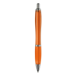 Transparante kunststof pen met metallic details en blauwe inkt kleur doorzichtig oranje vierde weergave