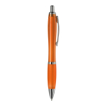 Transparante kunststof pen met metallic details en blauwe inkt kleur doorzichtig oranje vijfde weergave