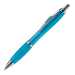 Transparante kunststof pen met metallic details en blauwe inkt kleur doorzichtig lichtblauw