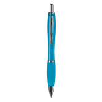 Transparante kunststof pen met metallic details en blauwe inkt kleur doorzichtig lichtblauw tweede weergave