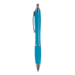 Transparante kunststof pen met metallic details en blauwe inkt kleur doorzichtig lichtblauw derde weergave