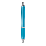 Transparante kunststof pen met metallic details en blauwe inkt kleur doorzichtig lichtblauw vierde weergave