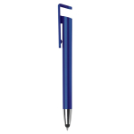 Plastic pen met stylus en telefoonhouder met blauwe inkt kleur blauw tweede weergave