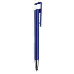 Plastic pen met stylus en telefoonhouder met blauwe inkt kleur blauw vijfde weergave
