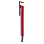 Plastic pen met stylus en telefoonhouder met blauwe inkt kleur rood tweede weergave