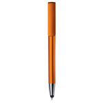 Plastic pen met stylus en telefoonhouder met blauwe inkt kleur oranje derde weergave