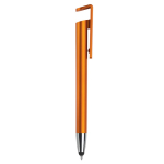 Plastic pen met stylus en telefoonhouder met blauwe inkt kleur oranje vijfde weergave