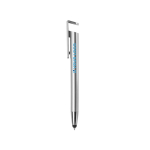 Plastic pen met stylus en telefoonhouder met blauwe inkt met afdrukgebied