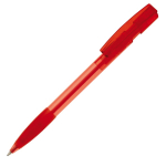 Transparante plastic pen met hervulbare blauwe inkt kleur doorzichtig rood