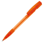 Transparante plastic pen met hervulbare blauwe inkt kleur doorzichtig oranje