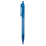 Transparante plastic pen met detail op de drukknop kleur doorzichtig blauw