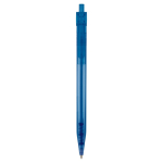 Transparante plastic pen met detail op de drukknop kleur doorzichtig blauw tweede weergave