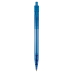Transparante plastic pen met detail op de drukknop kleur doorzichtig blauw vierde weergave