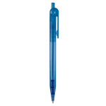 Transparante plastic pen met detail op de drukknop kleur doorzichtig blauw vijfde weergave