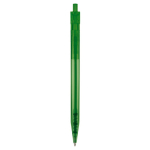 Transparante plastic pen met detail op de drukknop kleur doorzichtig groen vierde weergave