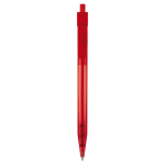 Transparante plastic pen met detail op de drukknop kleur doorzichtig rood tweede weergave