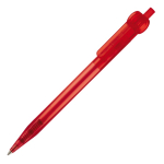 Transparante plastic pen met detail op de drukknop kleur doorzichtig rood derde weergave