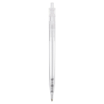 Transparante plastic pen met detail op de drukknop kleur doorzichtig wit vierde weergave