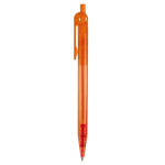 Transparante plastic pen met detail op de drukknop kleur doorzichtig oranje