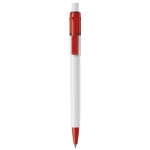 Witte pen met gekleurde details op de punt en clip gemaakt in de EU kleur rood