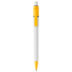 Witte pen met gekleurde details op de punt en clip gemaakt in de EU kleur geel