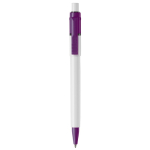 Witte pen met gekleurde details op de punt en clip gemaakt in de EU kleur paars