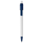 Witte pen met gekleurde details op de punt en clip gemaakt in de EU kleur donkerblauw