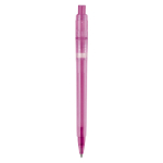 Matte plastic pen, gemaakt in de EU, met blauwe inkt kleur roze vierde weergave