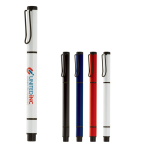 Metalen pen met blauwe inkt en gele markeerpen 2-in-1