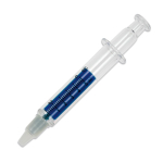 Transparante markeerstift in de vorm van een spuit met gekleurde inkt kleur doorzichtig blauw