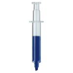 Transparante markeerstift in de vorm van een spuit met gekleurde inkt kleur doorzichtig blauw tweede weergave