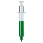 Transparante markeerstift in de vorm van een spuit met gekleurde inkt kleur doorzichtig groen tweede weergave