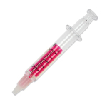 Transparante markeerstift in de vorm van een spuit met gekleurde inkt kleur doorzichtig roze