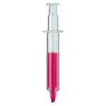Transparante markeerstift in de vorm van een spuit met gekleurde inkt kleur doorzichtig roze tweede weergave