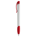 Witte plastic pen met gekleurde gebogen clip gemaakt in de EU kleur rood