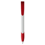 Witte plastic pen met gekleurde gebogen clip gemaakt in de EU kleur rood tweede weergave