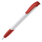 Witte plastic pen met gekleurde gebogen clip gemaakt in de EU kleur rood derde weergave