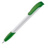 Witte plastic pen met gekleurde gebogen clip gemaakt in de EU kleur groen derde weergave