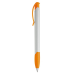 Witte plastic pen met gekleurde gebogen clip gemaakt in de EU kleur oranje