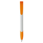 Witte plastic pen met gekleurde gebogen clip gemaakt in de EU kleur oranje tweede weergave
